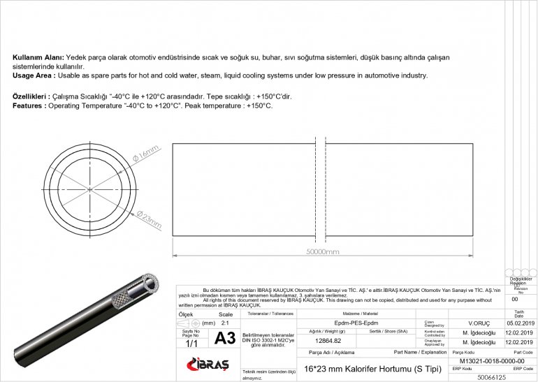 16mm x 23mm KALORİFER HORTUMU / STİPİ